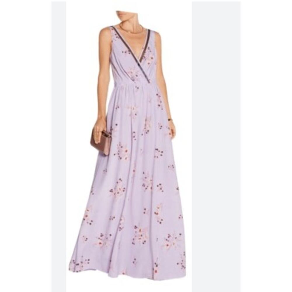 Nina Ricci 100% Silk Maxi Dress Size 36 Floral Lilac Designer Formal Party NWT